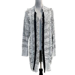 GAP Black Geometric Wool Knit Open Front Cardigan Sweater S Cozy Cottagecore